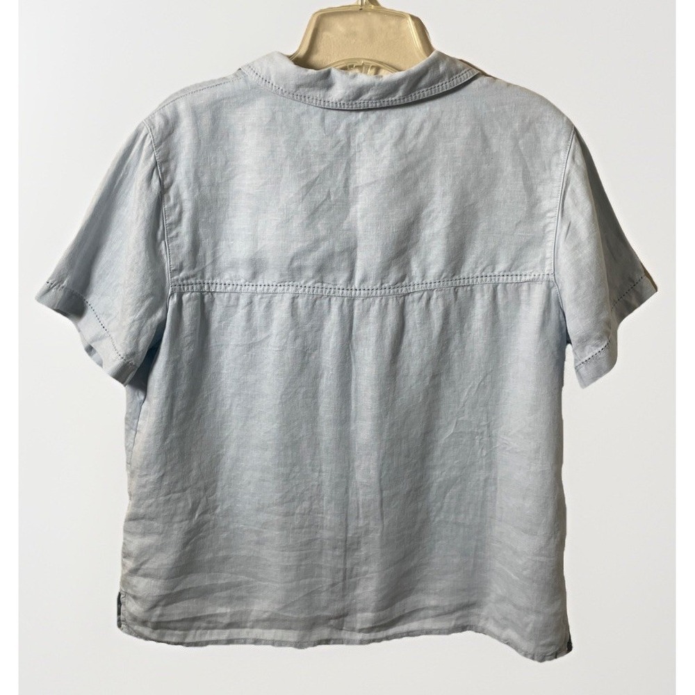 Joie 100% Linen Baby Blue Cropped Button Down Short Sleeve Shirt Women's Medium - Picture 3 of 10